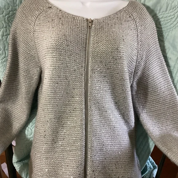 Mossimo Gray and Lurex Cozy Zip Front Cardigan Sweater - Picture 1 of 5